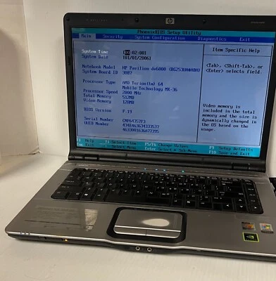 HP Pavilion DV6-105US 14" Laptop, AMD Turion 64, 512MB RAM, No HDD - Image 1 of 4