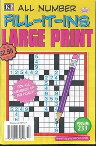KAPPA ALL NUMBER FILL-IT-INS LARGE PRINT PUZZLES 2018 VOL 233 - Picture 1 of 1