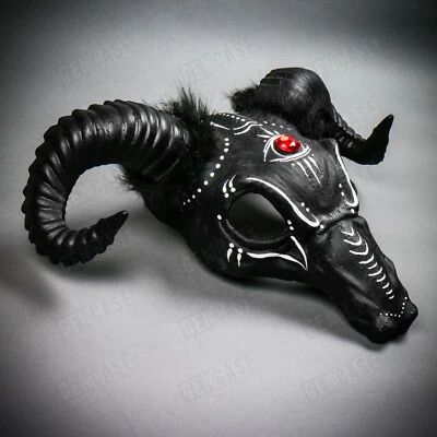 Halloween Voodoo Large RAM Black Devil Beast Horn Masquerade Animal Skull Mask - Image 1 of 4