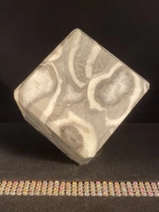 Marble Sea Shell Jasper Cube, 562 Grams, Root Chakra/Grounding (Fossil) - Picture 1 of 10