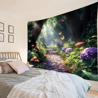 Nature Butterfly Red Mushroom Fairy Forest Tapestry for Bedroom Living Room Dorm - Image 1 of 4