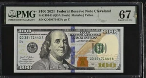 2021 $100 Federal Reserve Note Fr-2191-D Cleveland PMG67 Superb Gem EPQ - Picture 1 of 2