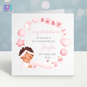 Personalisierte neue Babykarte Mädchen, Glückwunsch zur Geburt eines neuen Babys Karte - Bild 1 von 3