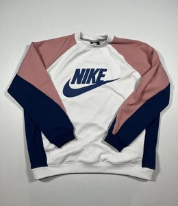 Nike Sweatshirt Herren XL weiß pink marine Farbblock Rundhalsausschnitt Reißverschlusstasche Logo Y2K - Bild 1 von 5