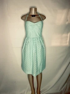 J CREW AQUA EYELET HALTER STYLE COTTON DRESS SIZE 12 - Picture 1 of 3