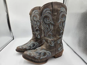 Roper Riley Womens Brown Snip Toe Embroidered Pull On Western Boots Size 10 - Picture 1 of 8