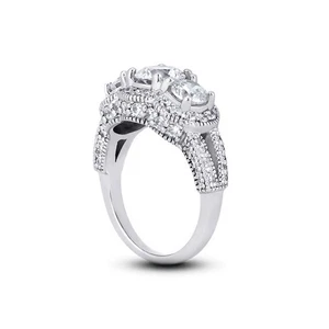 5 CTW E SI1 Round Cut Natural Certified Diamonds 950 Plat. Halo Three Stone Ring - Picture 1 of 3