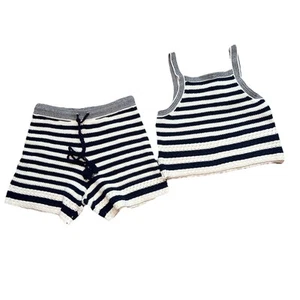 House of Harlow 1960 conjunto de 2 piezas pantalones cortos sin mangas recortados para mujer blancos azul marino nuevos sin etiquetas xs - Imagen 1 de 11