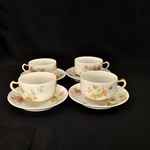 Limoges Haviland & Co 4 Cups & 4 Saucers Autumn Leaves Gold Handle 1894-1931 HTF - Picture 1 of 24