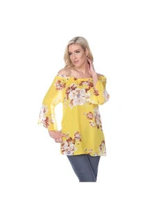 White Mark Womens Yellow Ruffled Long Sleeve Off Shoulder Tunic Top Plus 3XL - Picture 1 of 3
