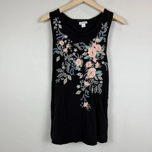 Sundance Embroided Floral Top Large Black Criss Cross Back Sleeveless Boho - Picture 1 of 9
