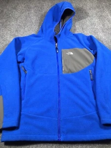 The North Face Jacket Youth XLT 18-20 Blue/Gray Hood Full Zip Logo Zip Pockets - Picture 1 of 10