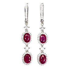 Heated Oval Red Ruby 7x5mm Topaz Simulated Cz 925 Sterling Silver Earrings