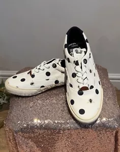 JOULES Brighton Trainers Pumps UK 5 & 7 White Navy Spot Bee Print FREEPOST OD67 - Picture 1 of 23