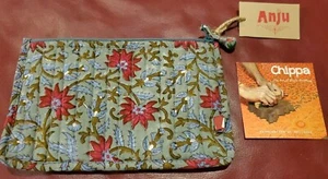 ANJU Block Print Quilted Make-Up Accessory Bag 5X7 Cotton handbag pocketbook - Picture 1 of 5