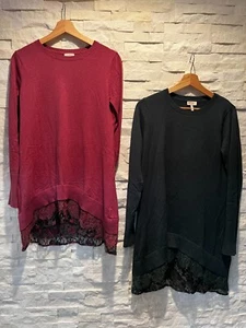 EUC LOGO by Lori Goldstein Cotton Cashmere Pullover Spitzenunterlage grün beere S - Bild 1 von 16