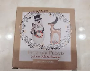 Fitz And Floyd Wintry Woods Snowman Ceramic Salt And Pepper Set , NIB - Picture 1 of 8