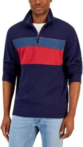 Club Room Mens Pullover Sweater Quarter Zip Colorblock Mock Neck Navy Size XXL - Picture 1 of 2