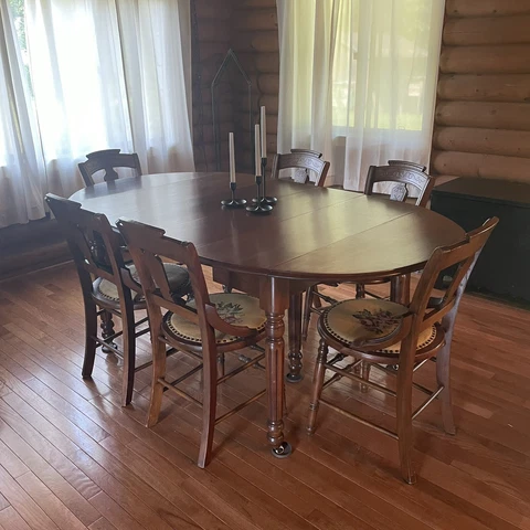 Antique dining Set Rare 4 leafs + 6 chairs NEEDLEPOINT HAND CARVED Cover