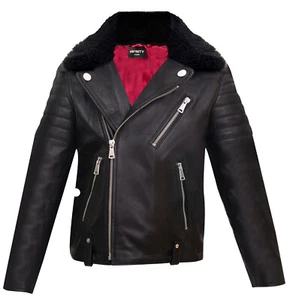 Kids Jackets Boys 100% Leather Detachable Collar Biker Jackets (3-13 Years) - Picture 1 of 9