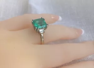 Feiner AAA 8,50 kt kolumbianischer Smaragde & Diamant 14K mehrfarbiger Goldring - Bild 1 von 7
