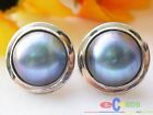 P1707 REAL 20MM BLUE SOUTH SEA MABE PEARL EARRING SILVER