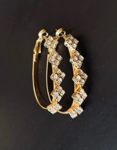Pierced Hoop Earrings Large Gold Tone Shiny Oval R3-J2 - Picture 1 of 6