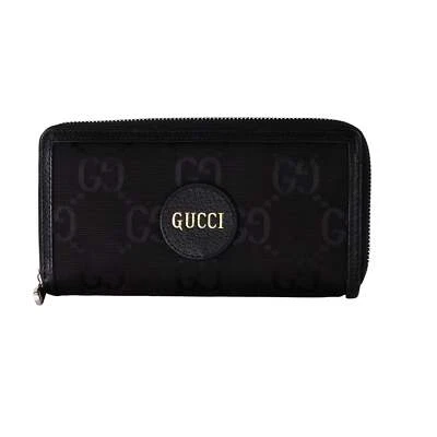 Cartera larga Gucci de cuero y nailon fuera de la rejilla con cremallera alrededor negra Foto 1 de 4