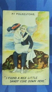 Postal de cómic Folkestone Stocker Shaw década de 1910 encontré una bonita cala de arena - Imagen 1 de 2