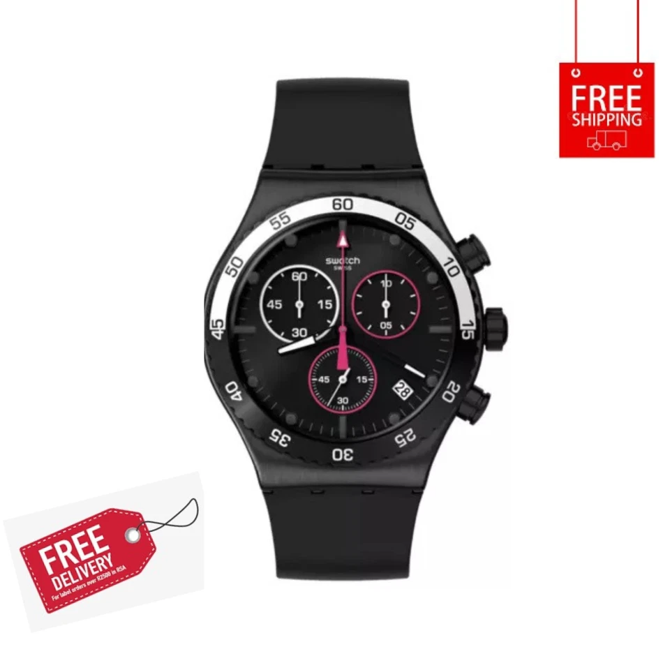 Swiss Swatch Irony MAGENTA AT NIGHT Chronograph Watch 43mm YVB413