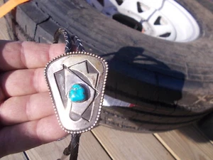 Vintage Bolo Tie Southwestern Native Indian Navajo Silversmith signed 1976 - Picture 1 of 10