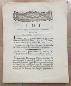 Gesetz über die Herstellung der Kupfermünze 29. Januar 1792 E.O. - Bild 1 von 3
