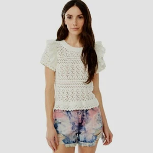 Scoop Women's Eyelet Top with Ruffle Trim, White, XL (20) - Picture 1 of 3