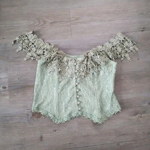 Vintage Sage Green Floral Lace Cottage Corset - Picture 1 of 3