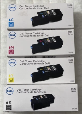 Dell E525 Series Toner Cartridge Set of 4 CMYK H5WFX, G20VW, 3581G, DPV4T Sealed - Image 1 of 4