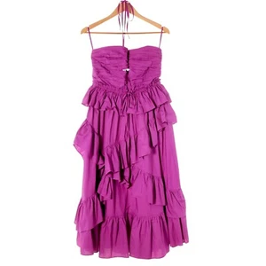 Ulla Johnson Simona Ruffle Tiered Keyhole Halter Purple Midi Dress Womens 10 - Picture 1 of 10
