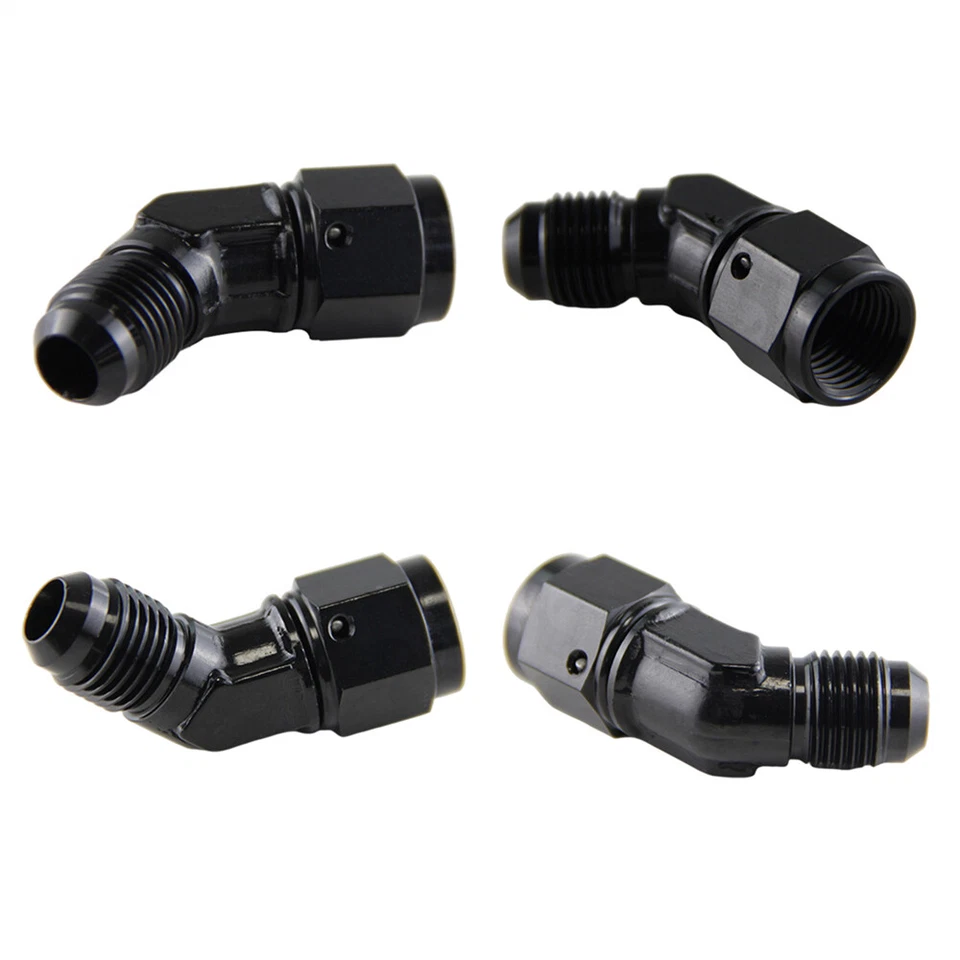 Adaptador de montaje de manguera giratoria de 45 grados an6 hembra a 6AN macho 4 piezas negro Foto 1 de 4