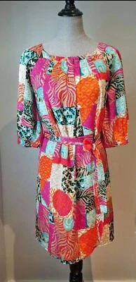 Vestido LILLY PULITZER Forrado Rosa Azul Púrpura Naranja Floral Tropical Manga 3/4 4 Foto 1 de 4
