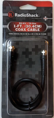 New Sealed 1' Coax Cable RG-6/U 75-Ohm *Radioshack 1500020* - Image 1 of 3