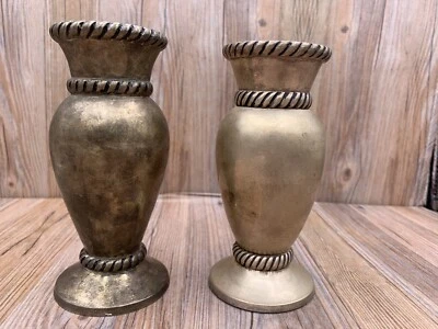 Par de 2 jarrones de cerámica de granero de peltre color plata decoración vintage para el hogar 5" Foto 1 de 4