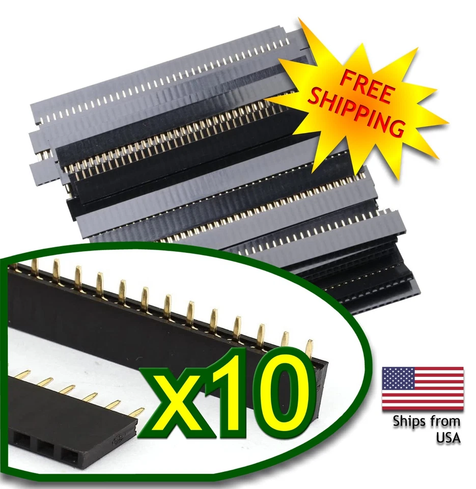 10PCS 40Pin Female 2.54mm Single Row Straight Pin Header Strip - PCB, Arduino - Image 1 of 4