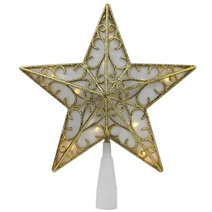9" Gold Glitter Star LED Christmas Tree Topper - Warm White Gold - Picture 1 of 3