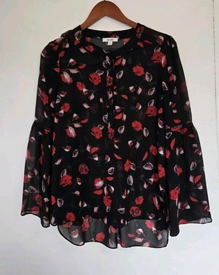 Blusa Kensie Mujer S Oscura Floral Capricho Hada Grunge Gótico Manga Campana Otoño Foto 1 de 4