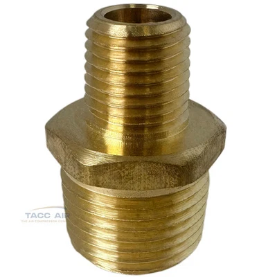 Brass Pipe Reducer Nipple Fitting 1/2" MNPT x 1/4" NPT Male Adapter Increaser - Image 1 of 4
