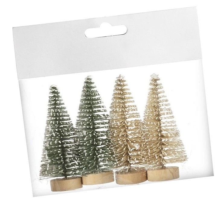 4 X Miniature Christmas Tree with Wooden Base Bottle Brush With Snow Home Decor - Image 1 of 1