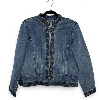 Chaqueta vaquera vintage Baccini mediana pequeña bordada Jean Blazer Y2K Boho Foto 1 de 4
