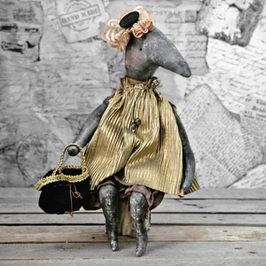  Design Vintage Stoffkrähe 35 cm Krähe m. Tasche Handarbeit Antik Nostalgie  - Bild 1 von 3