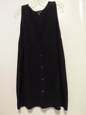 Chaleco túnica Eileen Fisher botón delantero cuello en V negro 100 % lana bolsillos XL Foto 1 de 4