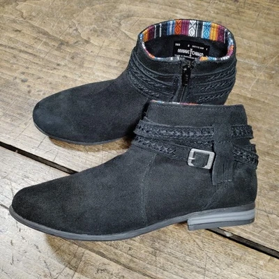 Botín Minnetonka Mujer Talla 8 Negro Gamuza Cuero Cremallera Lateral Boho Western Festival Foto 1 de 4