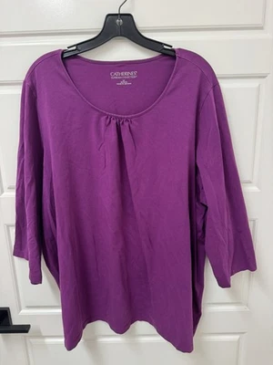 Catherines Womens Suprema Collection 3/4 Sleeve T Shirt Size 2X Purple A6 - Image 1 of 4